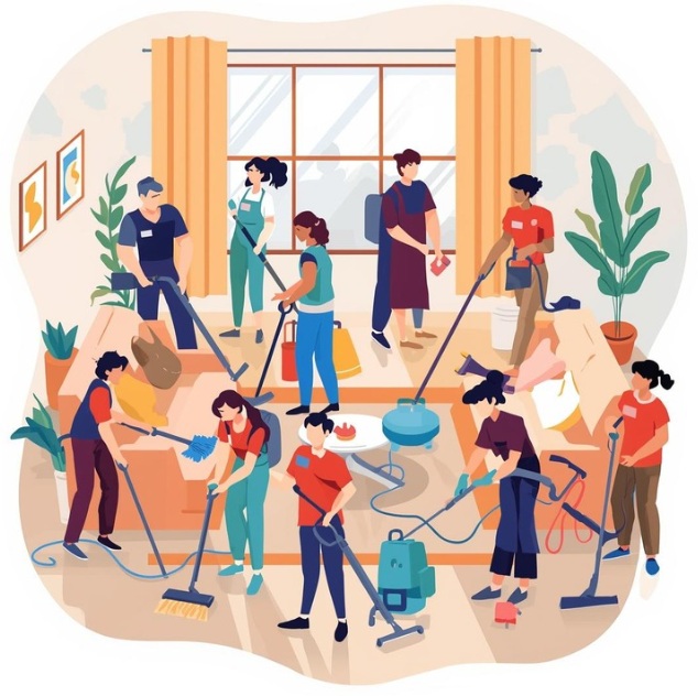 Illustration på personal som städar på kontor